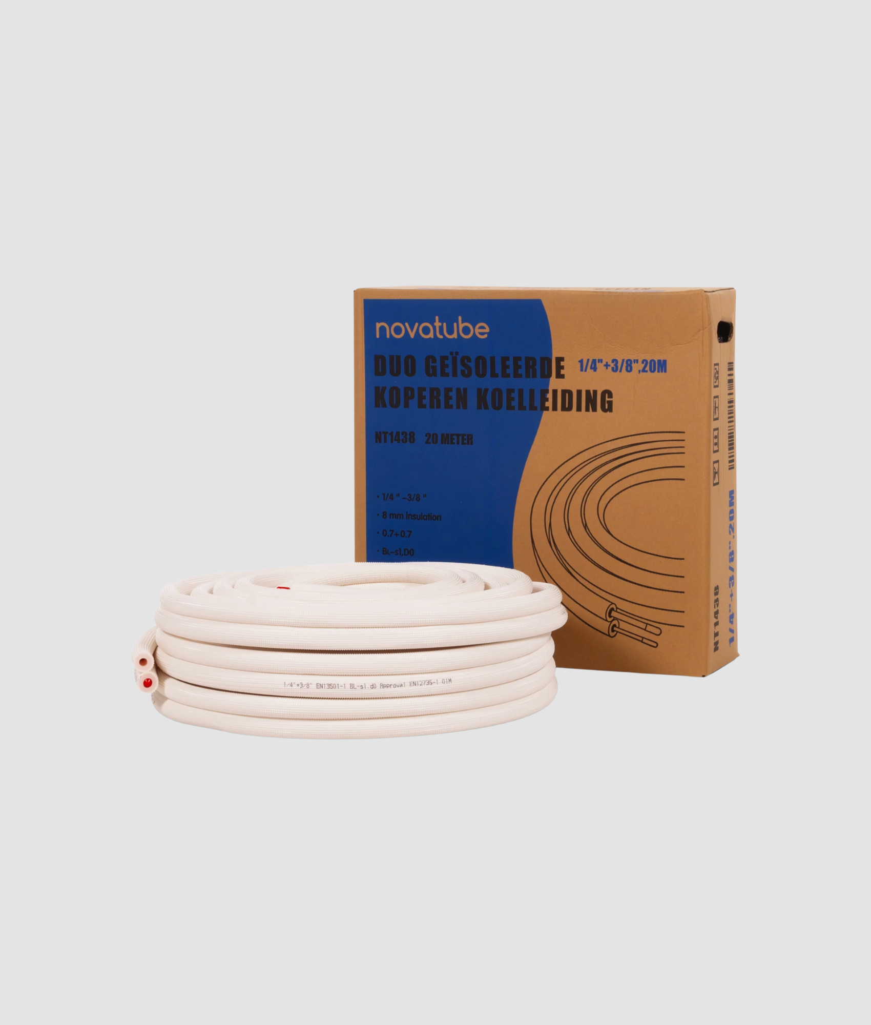 NovaTube duo geïsoleerde koelleiding KIT 1/4-3/8 met flarewartels 6 meter